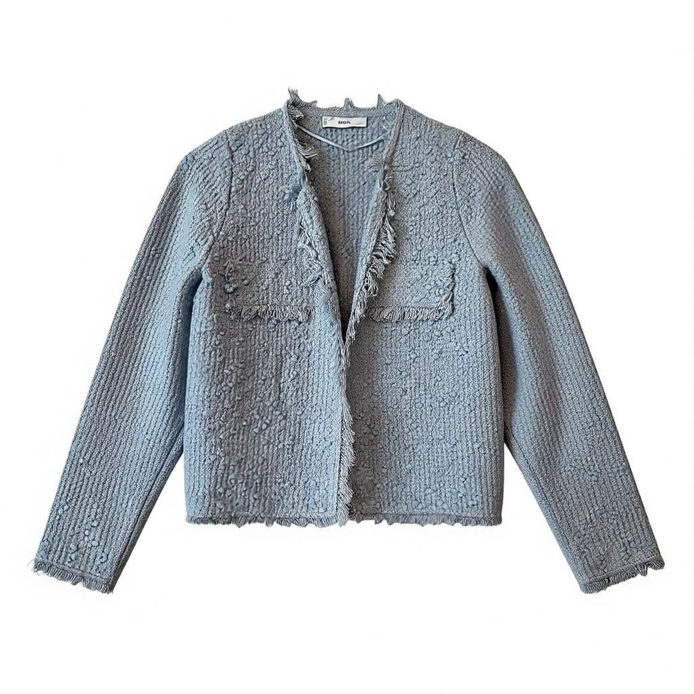 Women's Tweed Open Blazer Fringed‎ Powder Blue Gossip Girl Academia Size Small